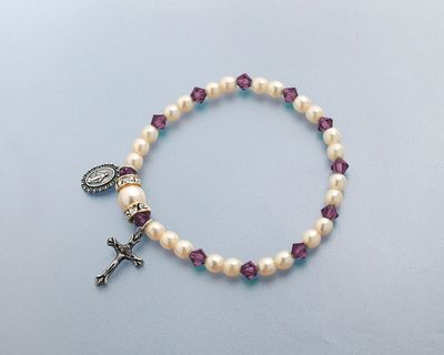 Birthstone Stretch Rosary Bracelet February Amethyst
