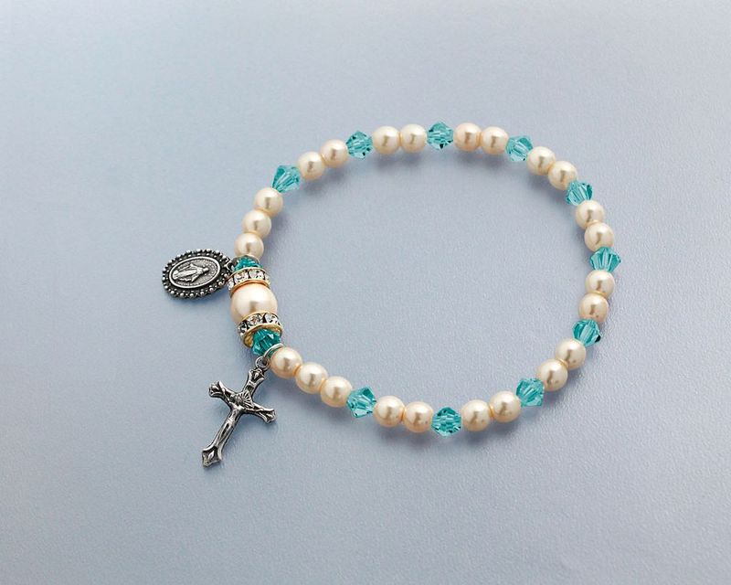 Birthstone Stretch Rosary Bracelet March Aquamarine