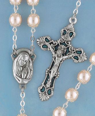 Adult Rosary Double Capped Pearl 7mm
