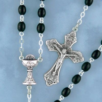 Adult Rosary Oval Wood Black Bead