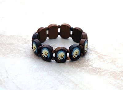 Brazilian Wood Saints Bracelet, Brown, Padre Pio