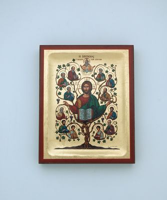 Greek Hand Painted Serigraph, Jesus with Disciples, 7x9 in.