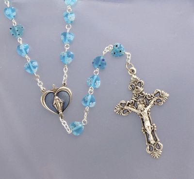Rosary Murano Style Heart Aqua Beads