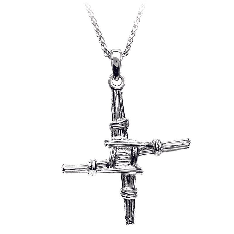 14kt White Gold St. Bridget&#39;s Cross on a 18&quot; 14kt White Gold Chain Disc.