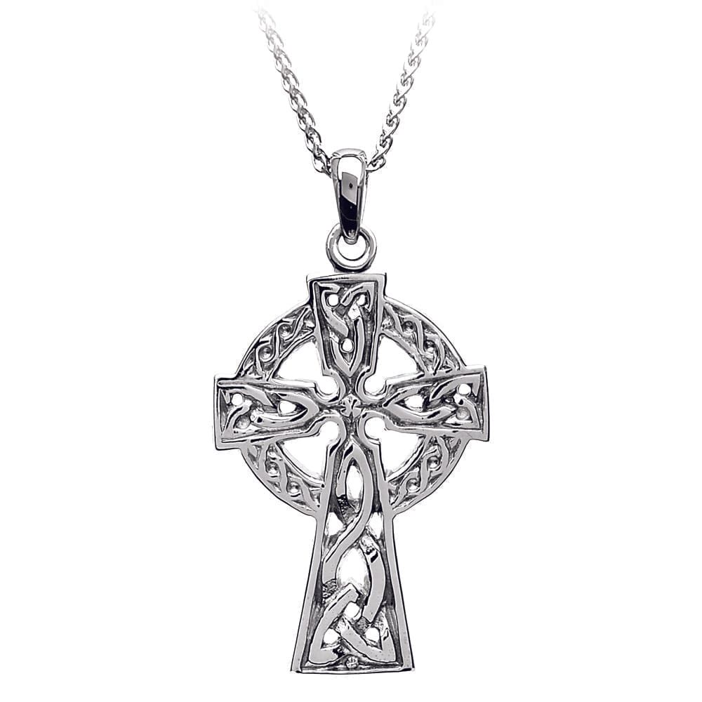 Sterling Silver Traditional Two-Sided Celtic Cross- Very Large, on a 22&quot; Sterling Silver Chain