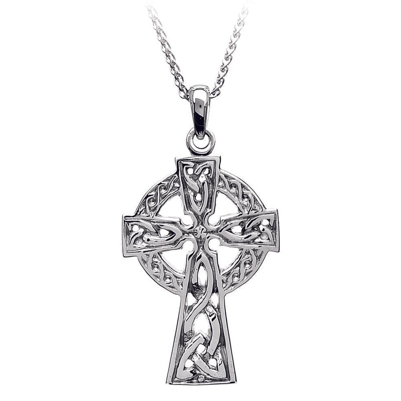 Sterling Silver Traditional Two-Sided Celtic Cross- Very Large, on a 22&quot; Sterling Silver Chain