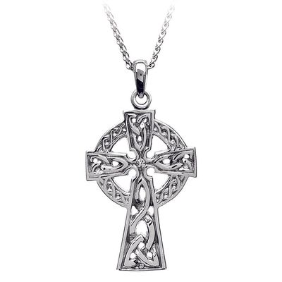 Sterling Silver Traditional Two-Sided Celtic Cross- Very Large, on a 22&quot; Sterling Silver Chain