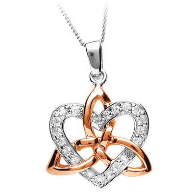 Sterling Silver CZ Heart and Trinity Knot Pendant on a 18&quot; Sterling Silver Curb Chain