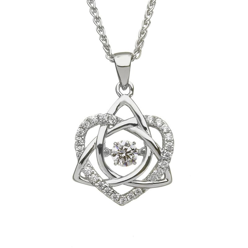 Sterling Silver Damhsa Dancing Trinity & Heart CZ Pendant on an 18" Sterling Silver Chain Sterling Silver Damhsa Dancing Trinity & Heart CZ Pendant on an 18" Sterling Silver Chain