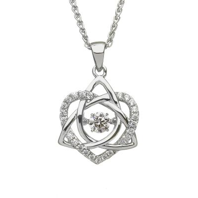Sterling Silver Damhsa Dancing Trinity &amp; Heart CZ Pendant on an 18&quot; Sterling Silver Chain