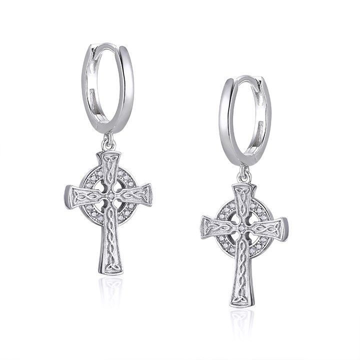 Sterling Silver Small Celtic Cross Earrings with Cublic Zirconia