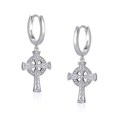 Sterling Silver Small Celtic Cross Earrings with Cublic Zirconia