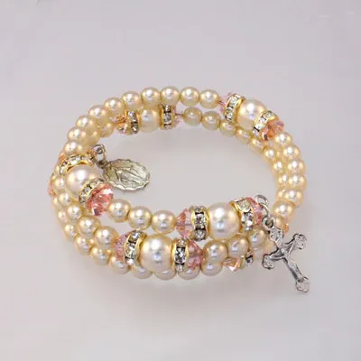 Religious Rose Spiral Bracelet with Pearls Disc.