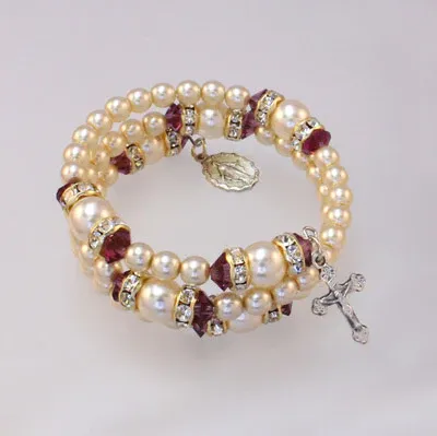 Religious Ruby Spiral Bracelet with Pearls Disc.