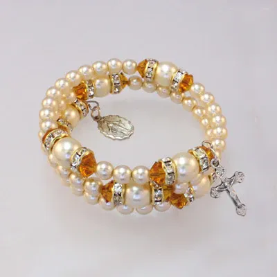 Religious Topaz Spiral Bracelet with Pearls Disc.