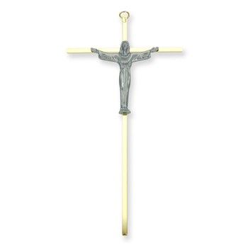 10&quot; Brass Finish Risen Christ Crucifix