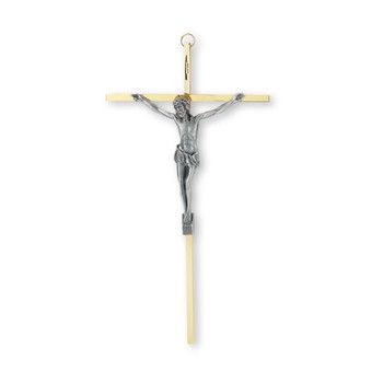 10&quot; Brass Finish Metal Cross with Antiqued Silver Finish Corpus