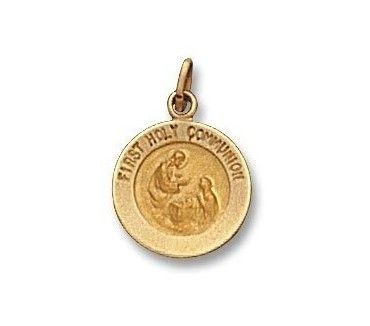 14kt Solid Gold First Holy Communion Medal 1/2” Diameter (Size 1)