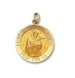 14kt Solid Yellow Gold St. Francis of Assisi Medal 3/4” Diameter (Size 3)