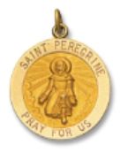 14kt Solid Yellow Gold St. Peregrine Medal 1/2” Diameter (Size 1)
