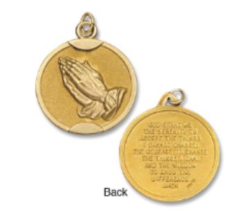 14kt Solid Yellow Gold Praying Hands Medal Two Sided