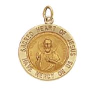 14kt Solid Yellow Gold Sacred Heart of Jesus Medal 3/4” Diameter (Size 3)