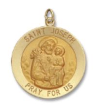 14kt Solid Yellow Gold St. Joseph Medal 1” Diameter (Size 5)