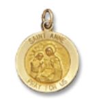 14kt Solid Yellow Gold St. Anne Medal 5/8” Diameter (Size 2)