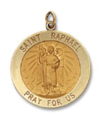 14kt Solid Yellow Gold St. Raphael Medal 1/2” Diameter (Size 1)