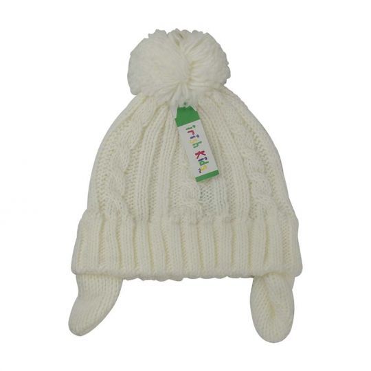 Toddler White Aran Ear Flap Cap