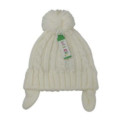 Toddler White Aran Ear Flap Cap