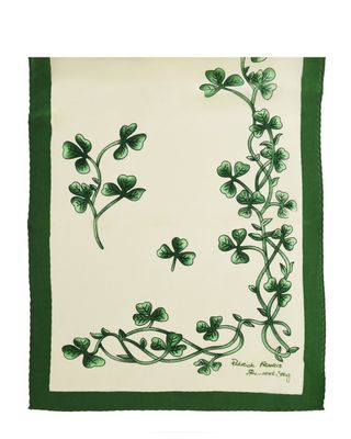 Silk Scarf- Cream/Green Shamrock Sprig Design