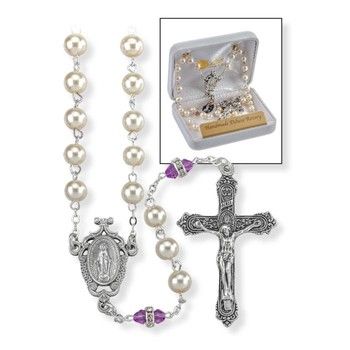 Deluxe June Birthstone Imitation Pearl and Alexandrite Rosary