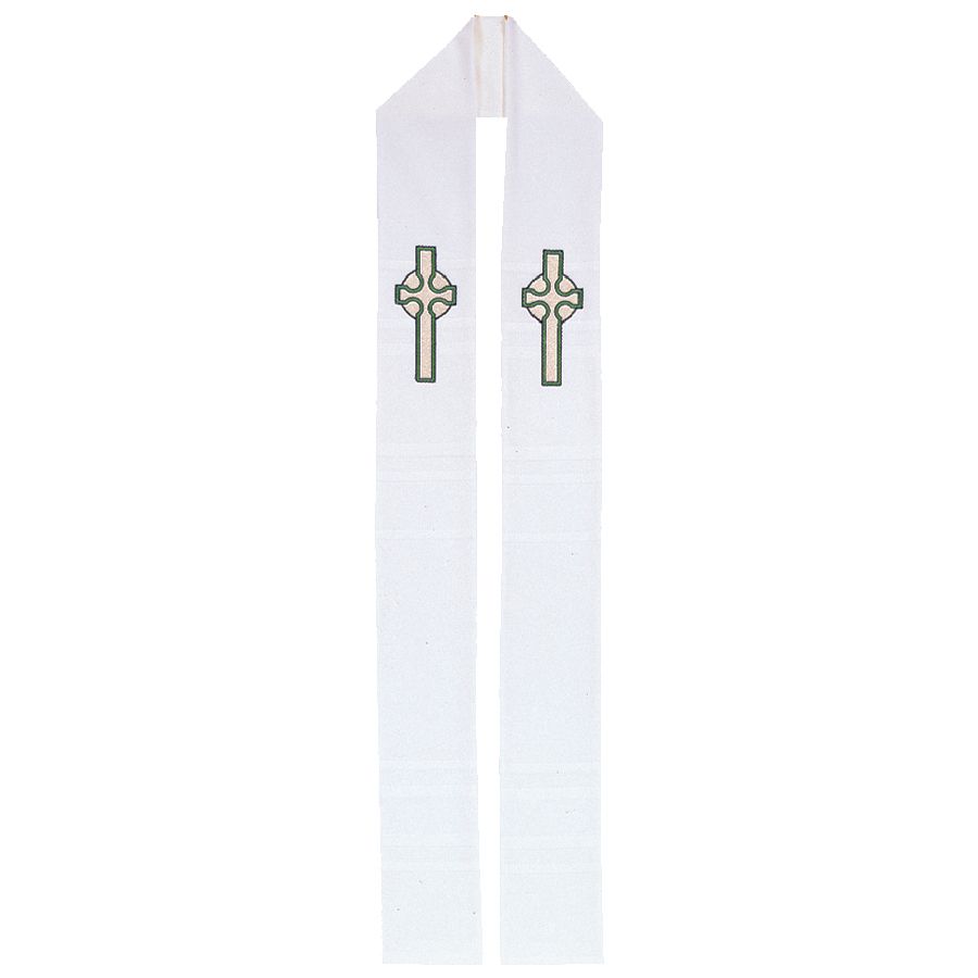 Priest Stole- Celtic Cross- Pure White
