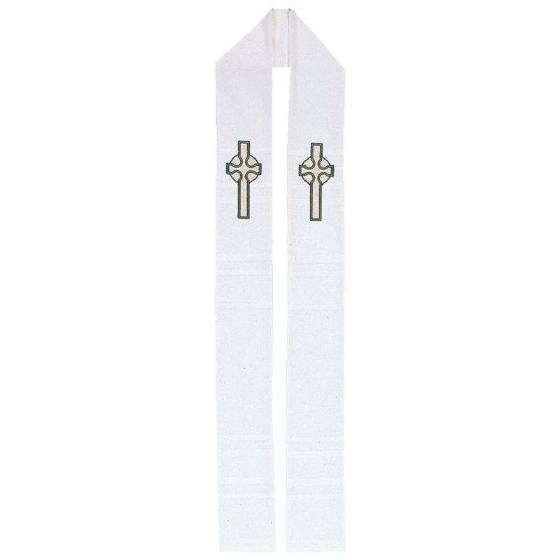 Priest Stole- Celtic Cross- Pure White