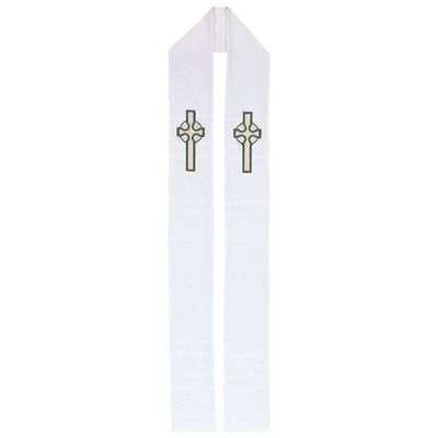 Priest Stole- Celtic Cross- Pure White
