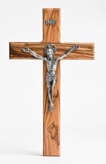 9.5" Crucifix Olive Wood with Pewter Corpus 9.5" Crucifix Olive Wood with Pewter Corpus