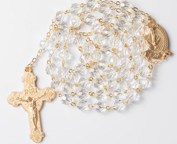 Gold Tone Crystal Rosary 8mm