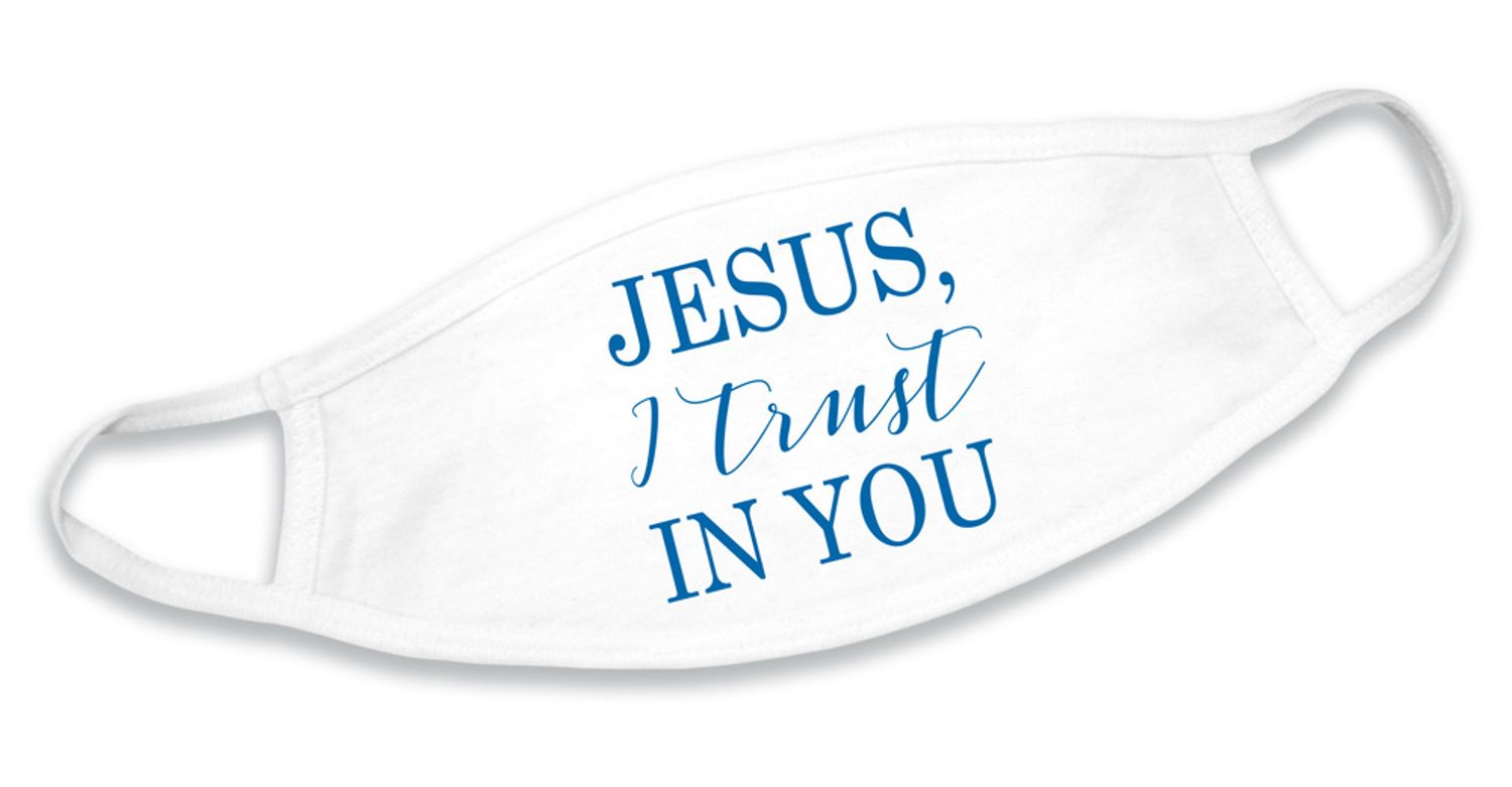 &quot;Jesus, I Trust In You&quot; White Cotton Face Mask, Disc.