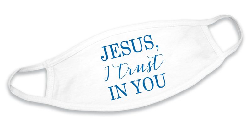 &quot;Jesus, I Trust In You&quot; White Cotton Face Mask, Disc.