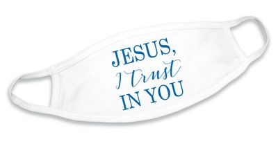 &quot;Jesus, I Trust In You&quot; White Cotton Face Mask, Disc.