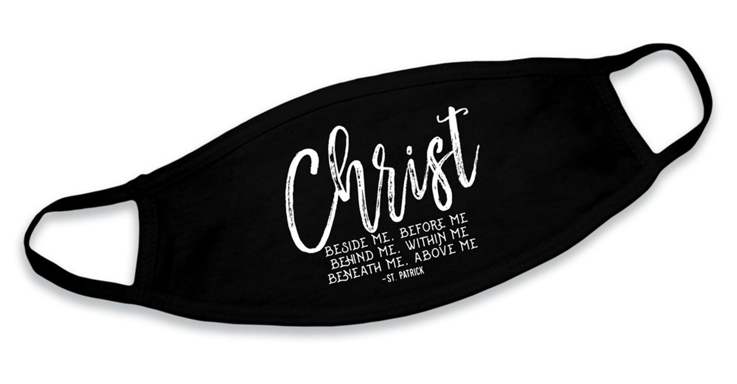 &quot;Christ Before Me&quot; Black Cotton Face Mask, Disc.