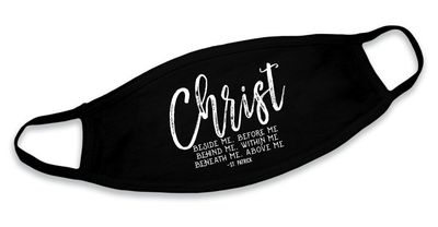 &quot;Christ Before Me&quot; Black Cotton Face Mask, Disc.