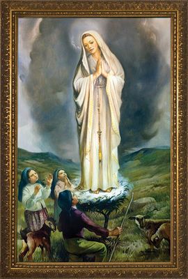 Our Lady of Fatima with Children Framed Art, 12&quot;x18&quot;