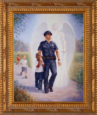 The Protector: Police Guardian Angel - Ornate Gold Framed Art, 8&quot;x10&quot;, Disc.