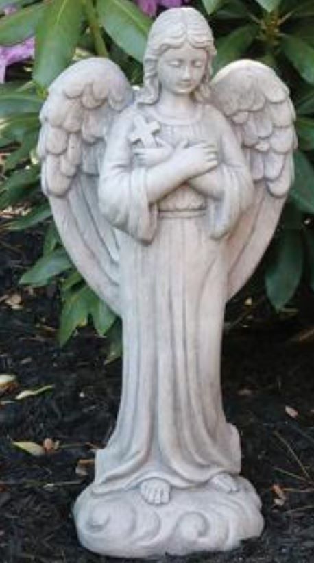 16" Ava Standing Angel with Cross, Old Stone Finish
