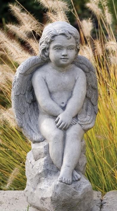 18" Large Angel on Rock, Old Stone Finish