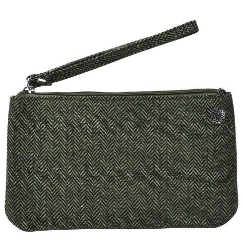 Herringbone Tweed Wristlet Green