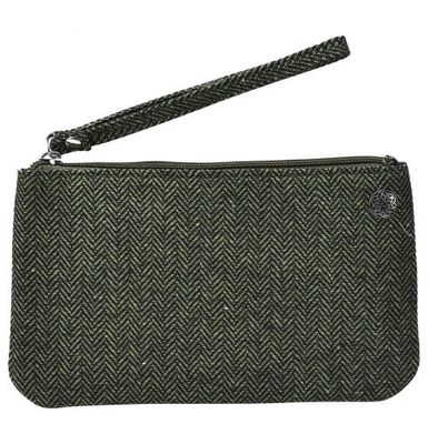 Herringbone Tweed Wristlet Green