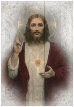 Sacred Heart Wood Frame Wall Plaque 6&quot;x9&quot;